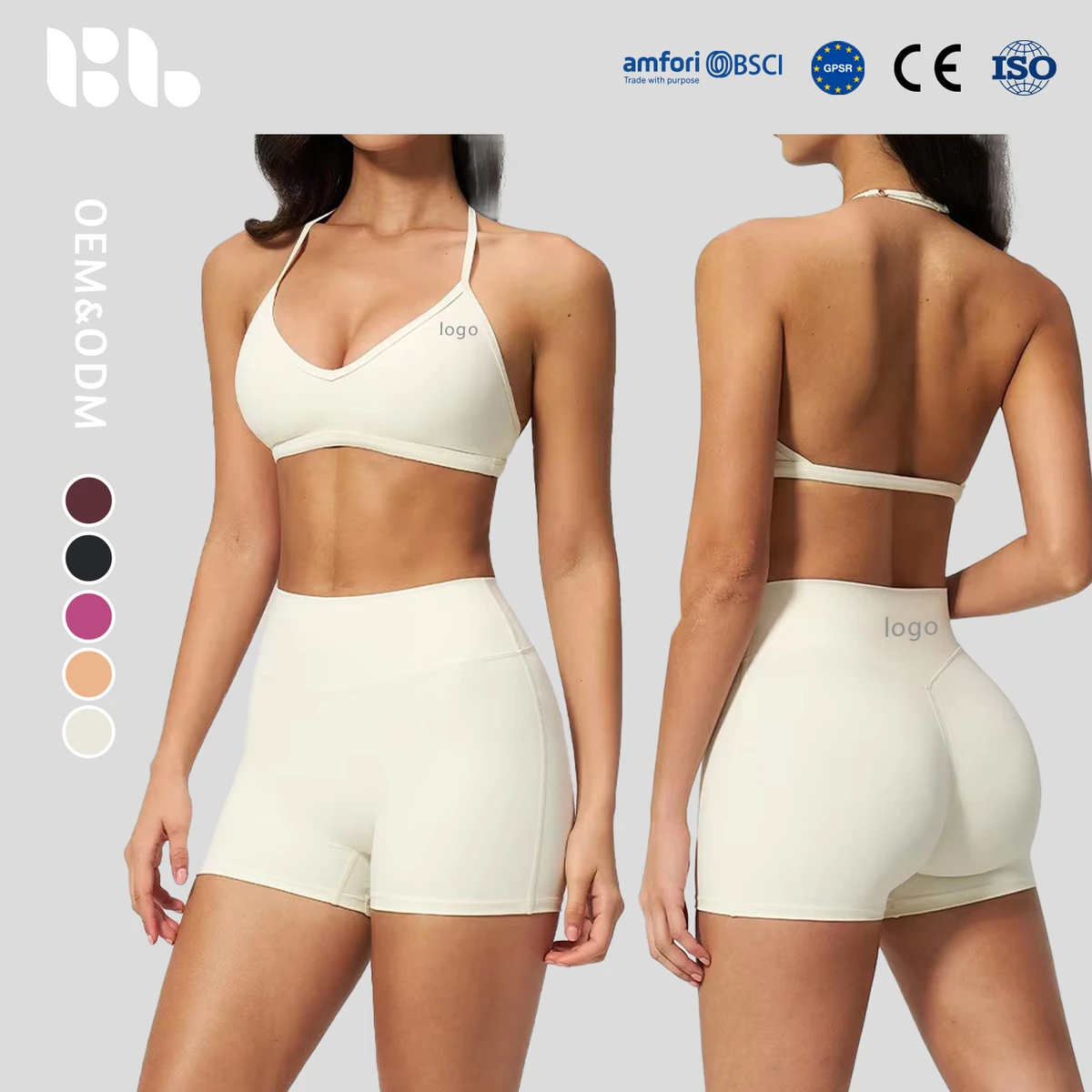 Solid Shorts Yoga Suit Quick-drying Breathable Women's 2-Piece Set Spandex/Nylon Fitness Sports Suit