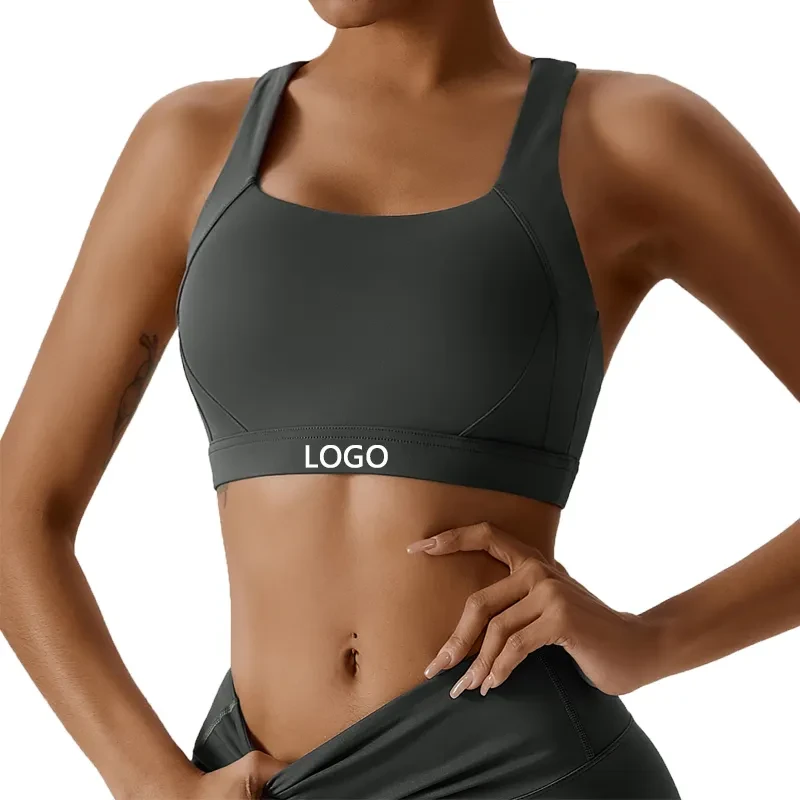 Wholesale High Quality Lightweight Reversible Women's Outdoor Fitness U-Neck Sport Yoga Bra Set Cross Back Breathable