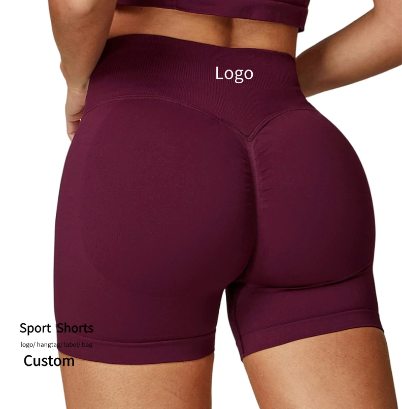 Wholesale Women Solid Color High Waist Elastic Waist Push up Yoga Shorts Four-Way Stretch Breathable Gym Athletic Tight Sexy
