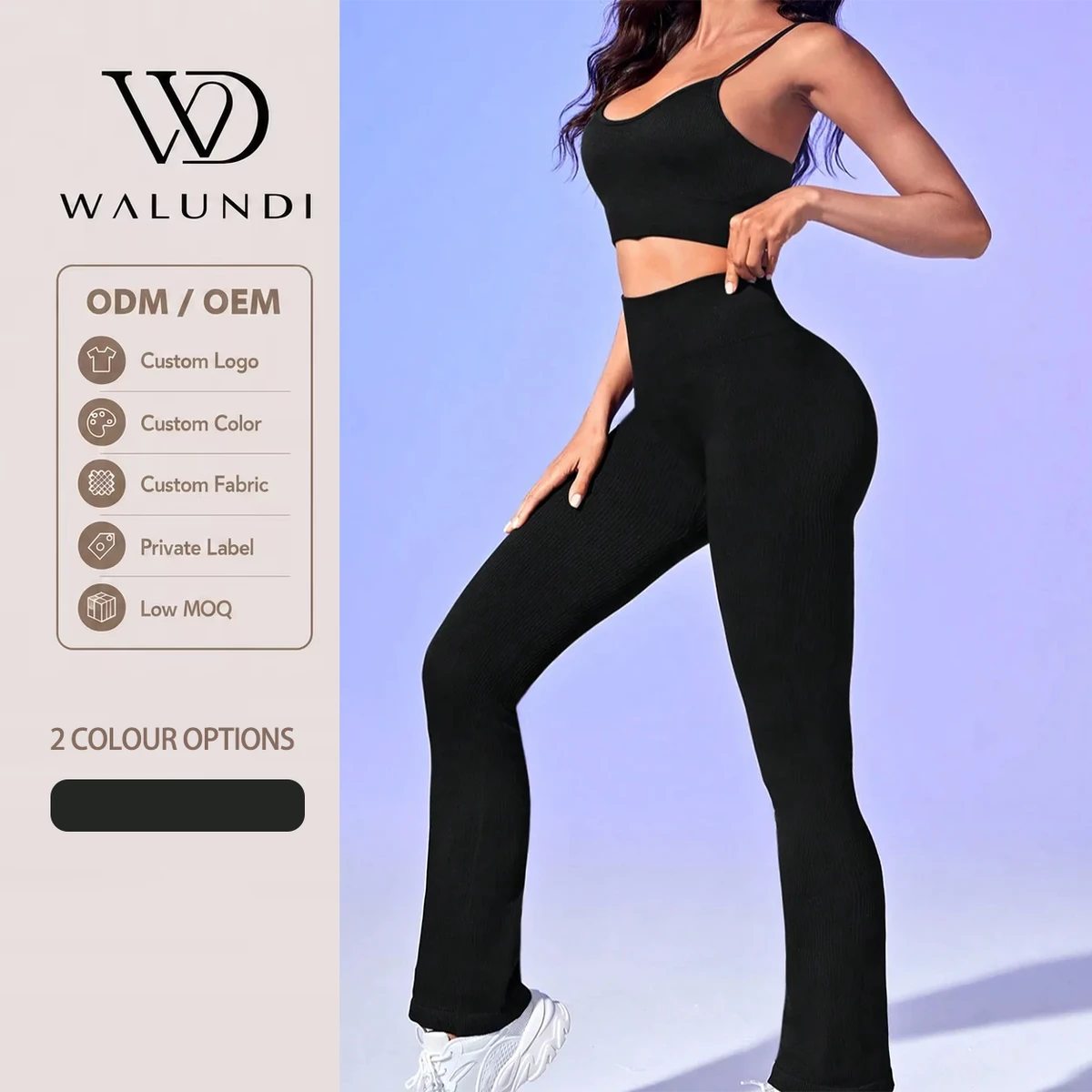 2 Piece Ribbed Seamless Yoga Set for Women Crop Tank Top and High Waist Flared Leggings