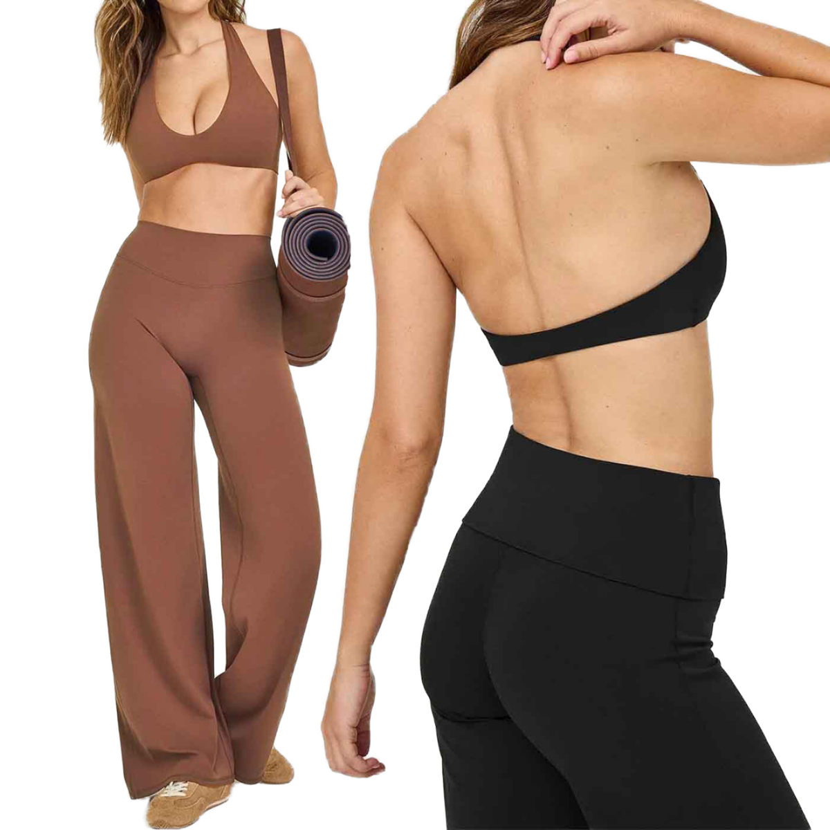 Women's High Stretch Sports Suit Sexy Halter Neck Training Set Super Soft Fitness Gym Sets Elastic Wide Leg Pants Set