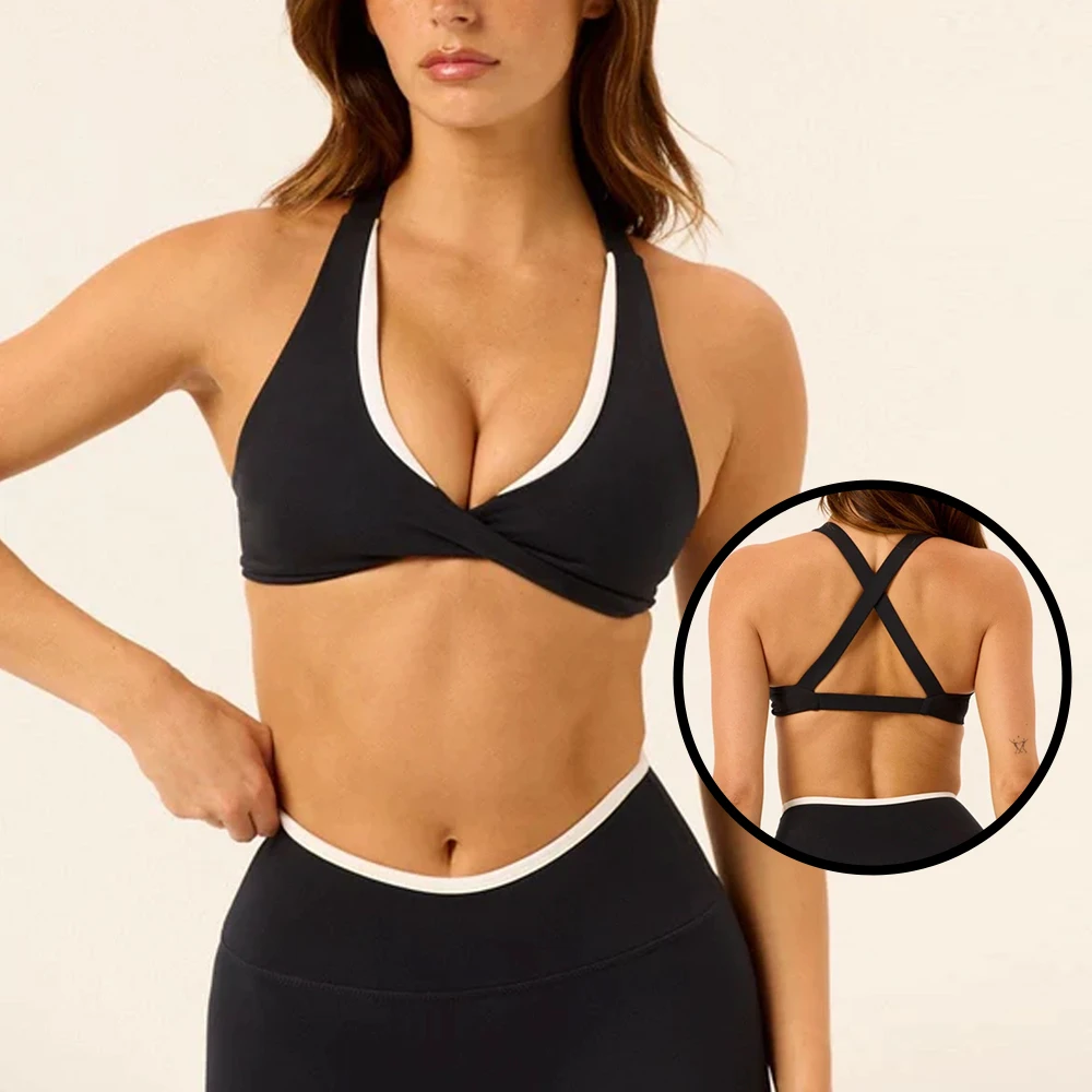 New Arrival Front Twist Quick Dry Custom Logo Workout Nylon Spandex Padding Gym Sports Fitness Yoga Bra