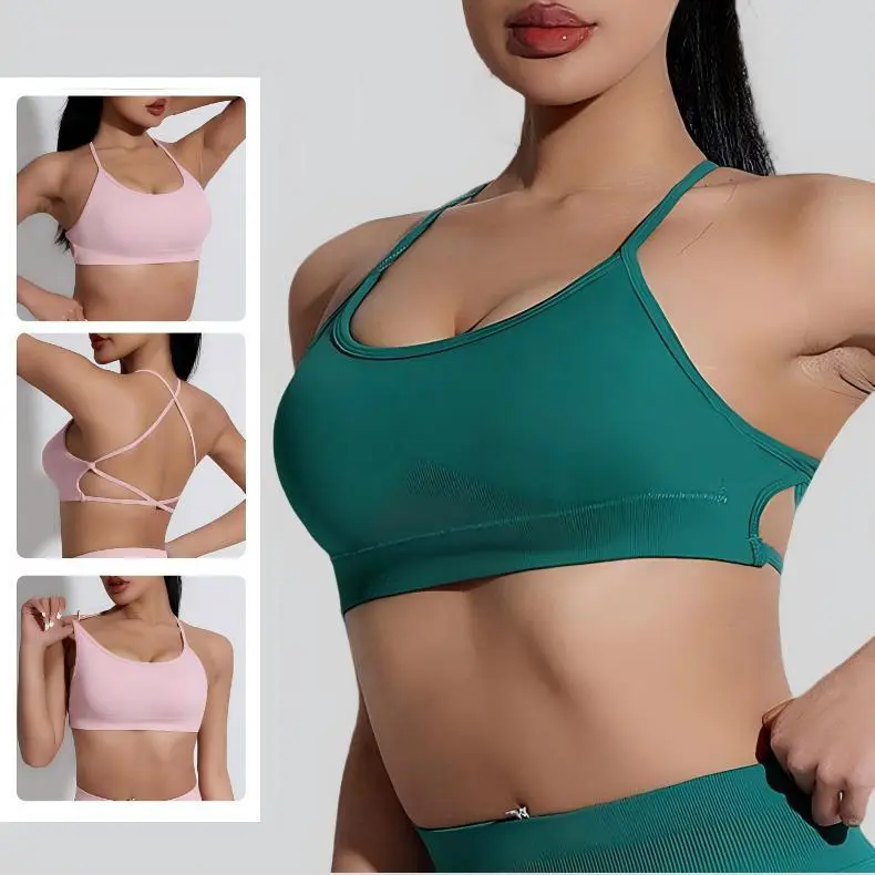 YIYI Fashion U-neck Halter Sports Quick Dry Bra High Support with Chest Pad Push up Fitness Bra Sexy Cross Hollow Back Yoga Bra