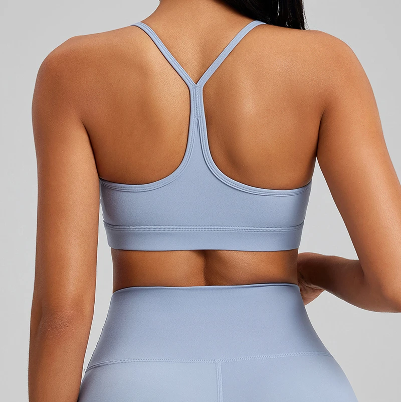 Women's Plus Size Y Back Padded Lightweight Breathable Sports Bra Buttery Soft Racerback Light Support Spaghetti Strap Front