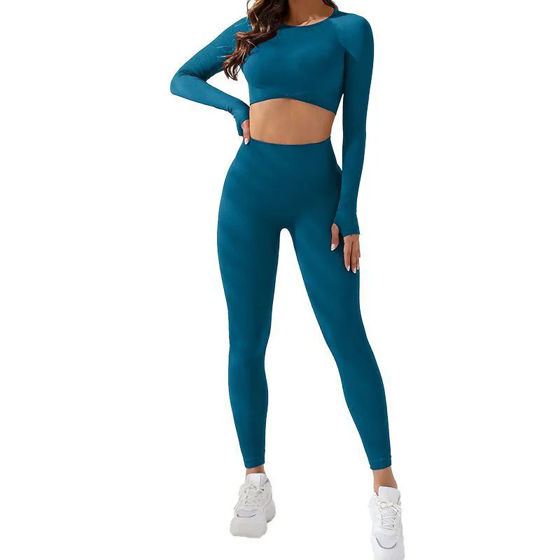 New Autumn and Winter New Hip Lifting Yoga Suit Set Running Fitness Two-piece Set Long Sleeves Top and Leggings Exercise Set