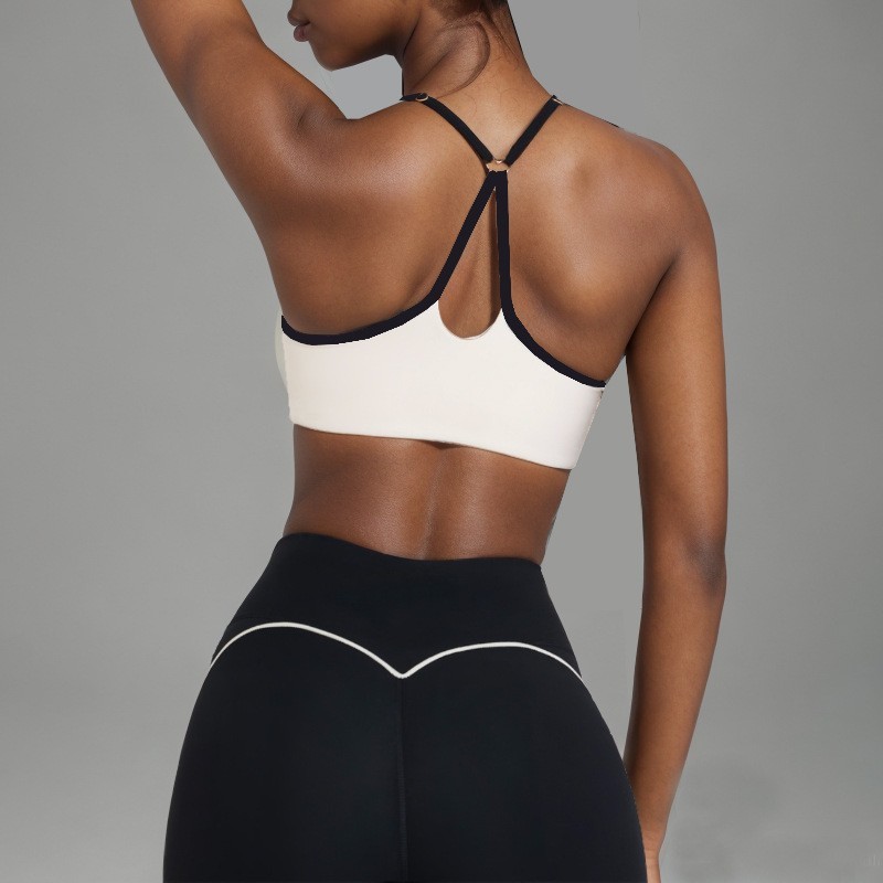 Yoga Pants Set Y-Line Straps Eco-Friendly Spandex/Nylon Four-Way Stretch Quick Dry Breathable Peach-Colored High-Waisted 2-Piece
