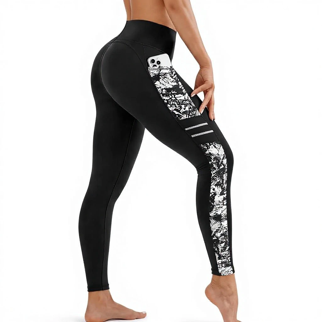 Yvette High Waisted Leggings for Women with Pockets & Tummy Control Printed Spandex/Polyester Full Length Yoga/Workout Pants