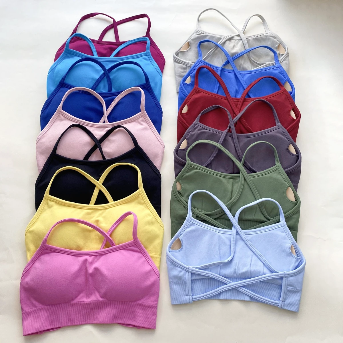 Women High Elasticity Shock-absorbing Strappy Cross Back Sports Bra Seamless Fitness Workout Gym Bra