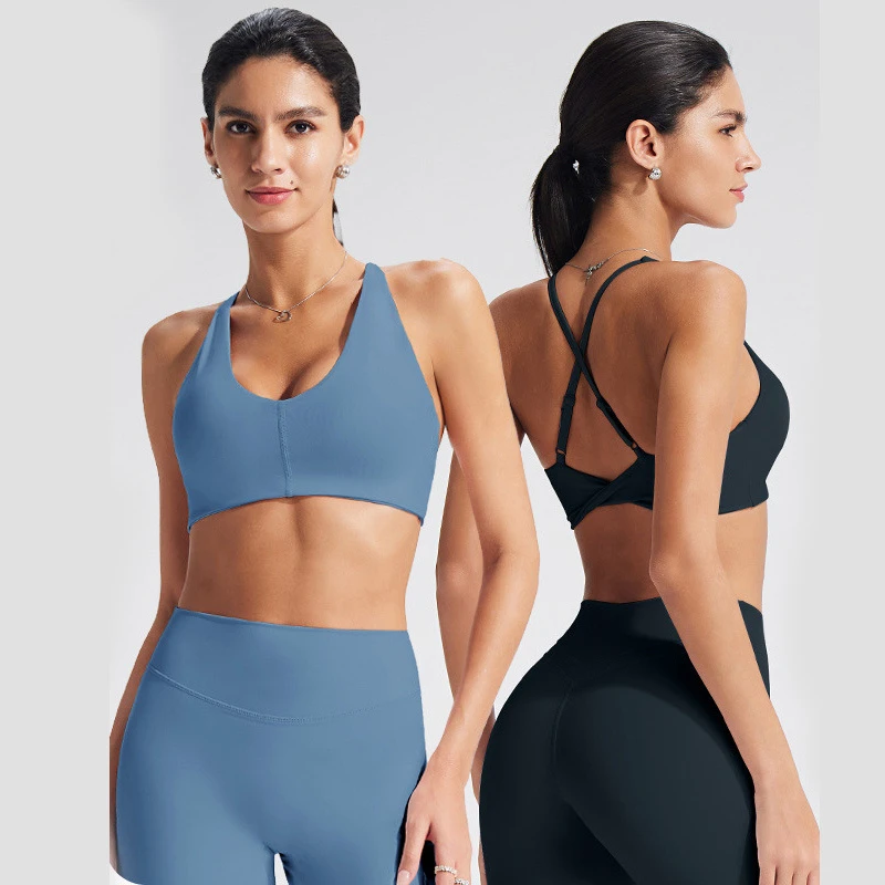 Roregal Spring and Summer New Cross Adjustable Strap Back Fitness Bra Running Fitness Yoga Bra