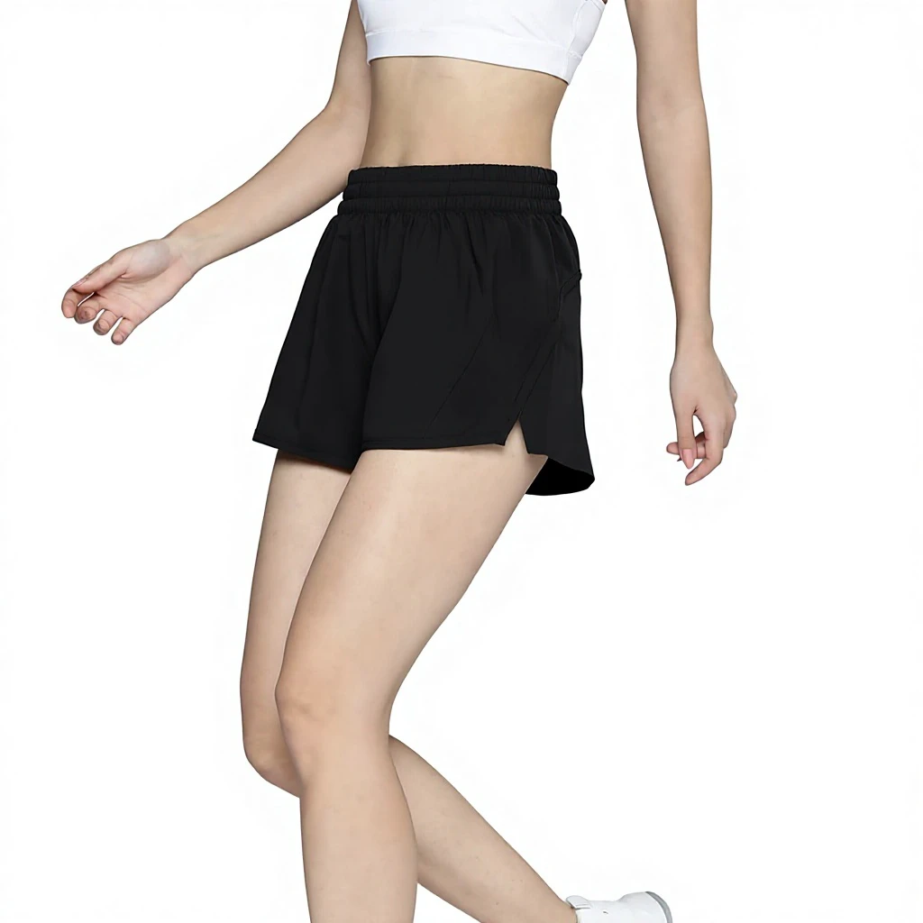 Women's High Waist Zipper Fly Eco-Friendly Quick Dry Breathable Sporty Yoga Fitness Running Shorts Pockets 100% Polyester