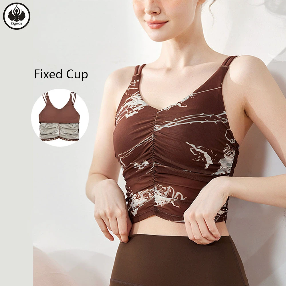 QUMOR Wholesale Lightweight Breathable Yoga Bra Women's Beauty Back Halter Fixed One-piece Light Support Front Sports Underwear