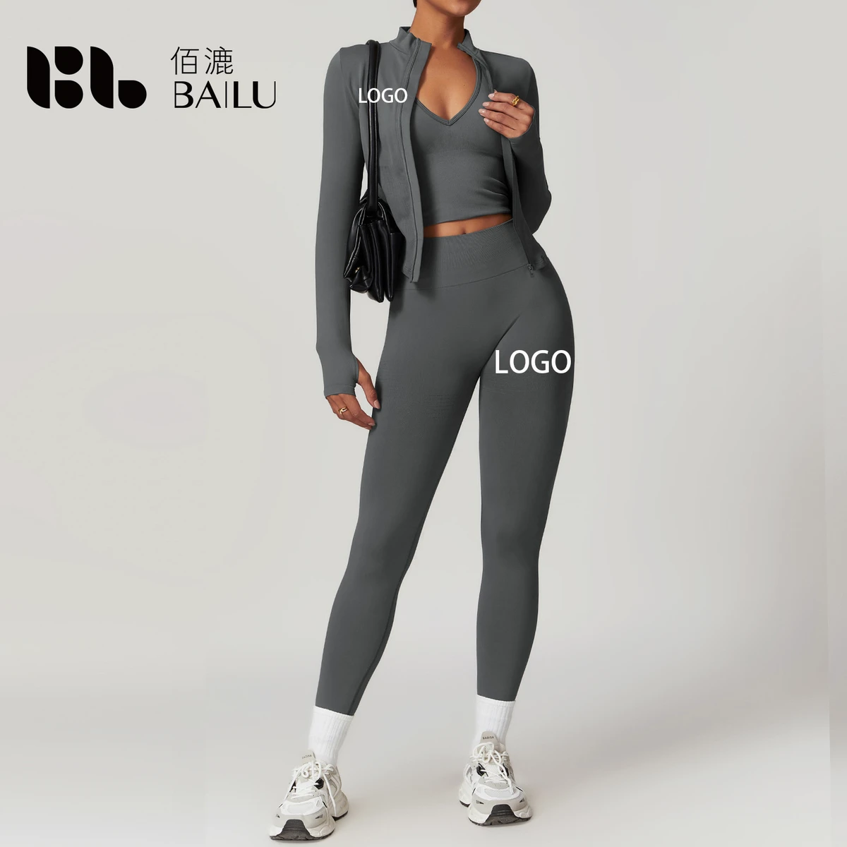 Women's Solid Color for Mid-Waist Elastic Waist Breathable Yoga Set Two-Piece Slim-Fit Quick-Dry Outdoor Style Tailorable Factor