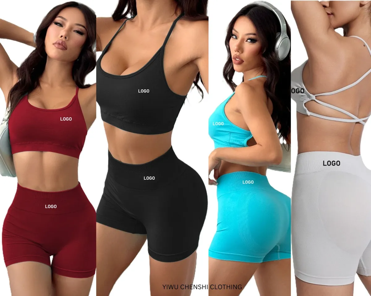 Custom High-Quality Seamless Backless Sports Bra & Shorts Set for Women Sexy Beautiful Back Quick-Dry Fitness Cycling Yoga Suits