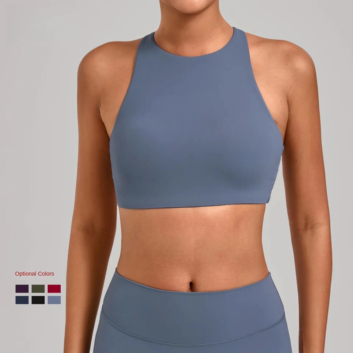 Women Stretchy Supportive Soft Comfort High Neck Running Bra Leisure Fitness Bra Top with Cross Back