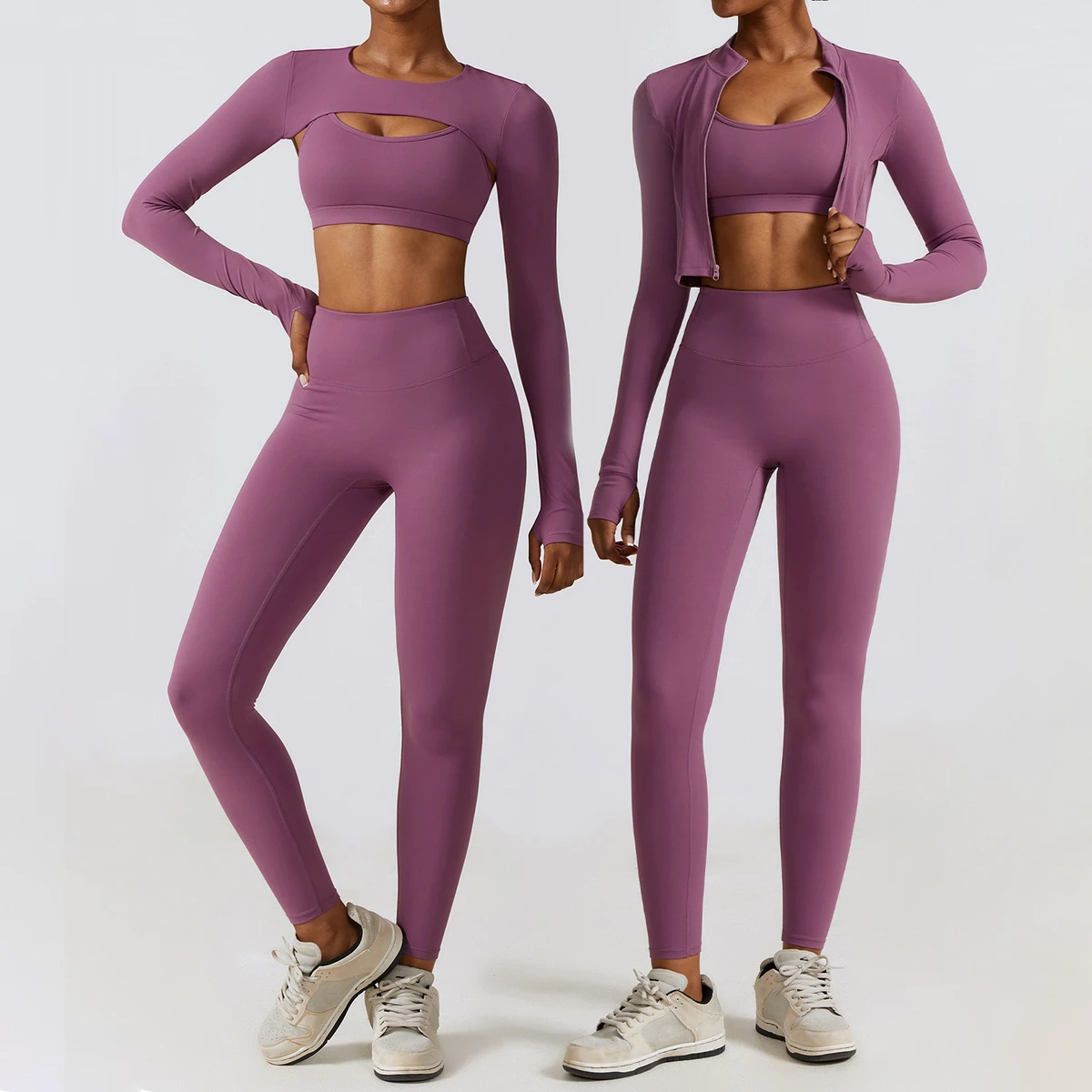 Ropa Deportiva Women's Gym Yoga Suit Sexy Backless Breathable Sports Bra Long Sleeve Leggings Large Size Yoga Suit 3pcs 2pcs