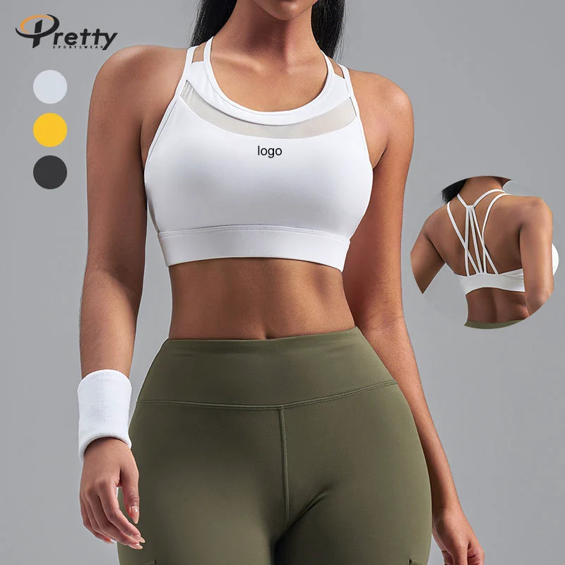 Women's New Yoga Top Sports Fitness Bra with Fixed Chest Pads Strong Support Thin Straps for Outdoor Running Wear