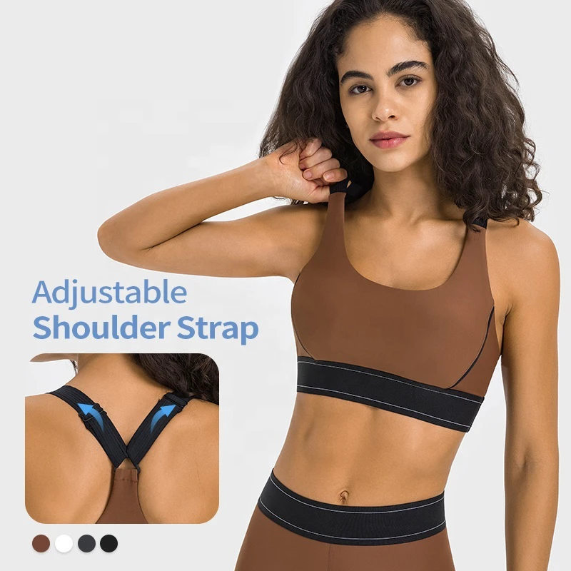 In Stock Shockproof Sports Bra With Adjustable Contrast Straps High Support Hem Workoout Yoga Bra