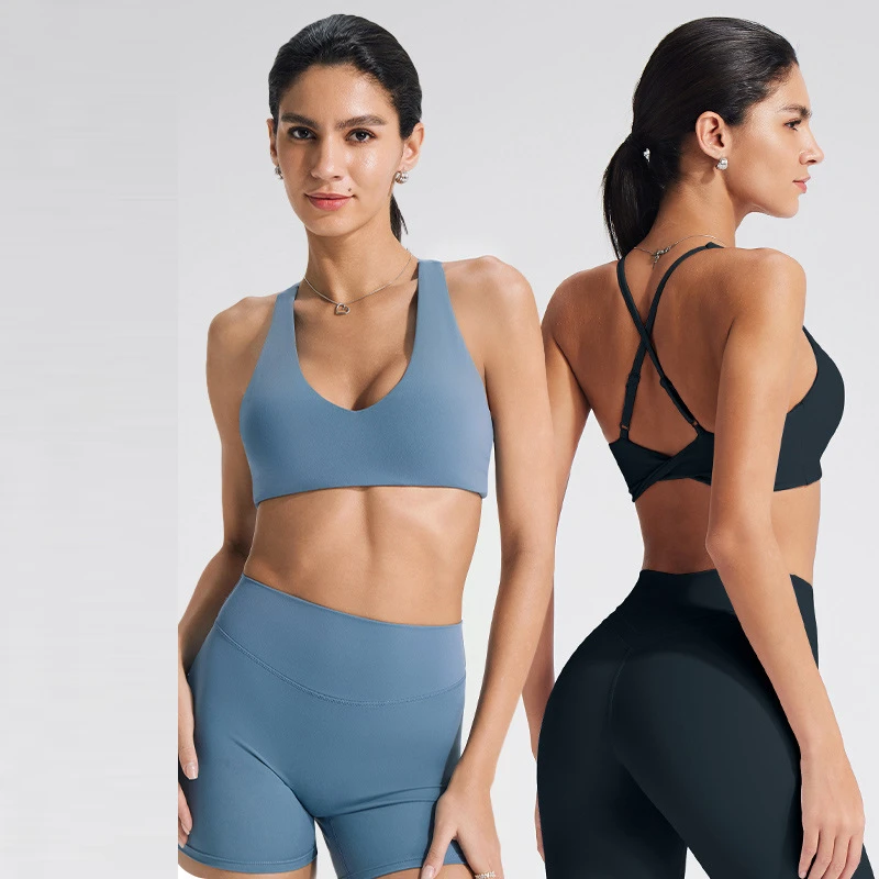 Hot Selling Women U Neck Halter Sports Crop Tops Gym Fitness Clothes Sportswear Yoga Bra Underwear
