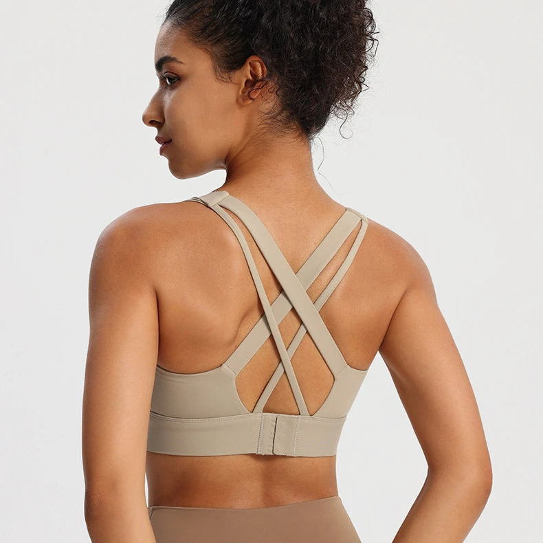 High Strength Outdoor Sports Bra One-Piece Fixed Cup Breathable Fitness Running & Yoga Vest Plus Size Back Cross Design