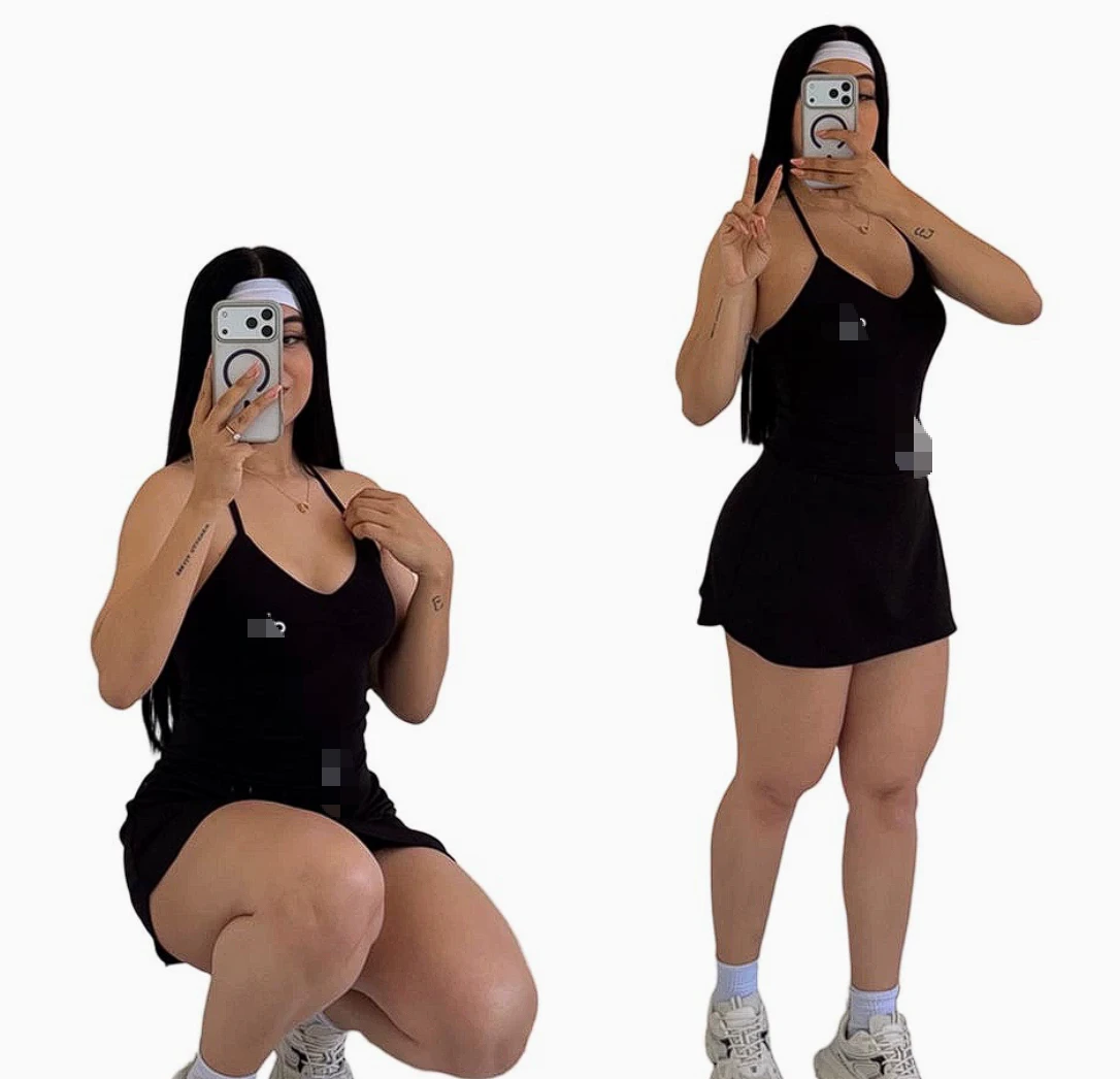 Women's Quick-Drying Sweat-Absorbent Yoga Clothing Camisole Skirt Two-Piece Set with Front Logo Sunscreen Shorts
