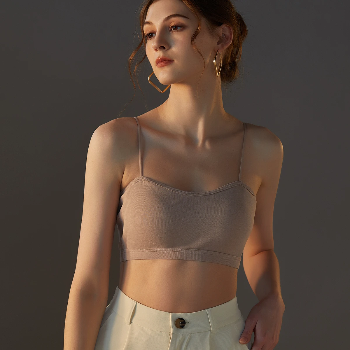 Wireless Bandeau Bra Eco-Friendly Thin Cotton Knitted Simple Design Convertible Flat Shoulder Straps Breathable Light Support