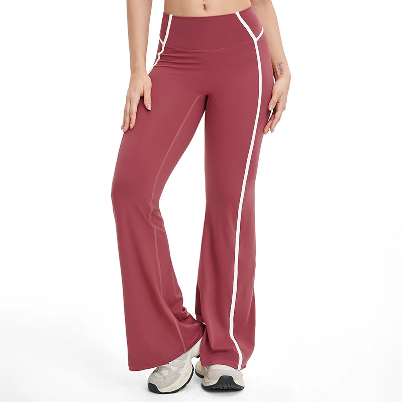 Casual Flared Yoga Pants High Waist Four-Way Stretch Breathable Nylon/Cotton Sport Pants for Outdoor Running Three-Dimensional