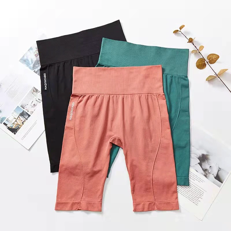 Women's High-Waisted Cross-Border Yoga Pants Quick-Dry Tummy Control Five-Point Elastic Fitness Butt-Lifting Naked-Feel Leggings