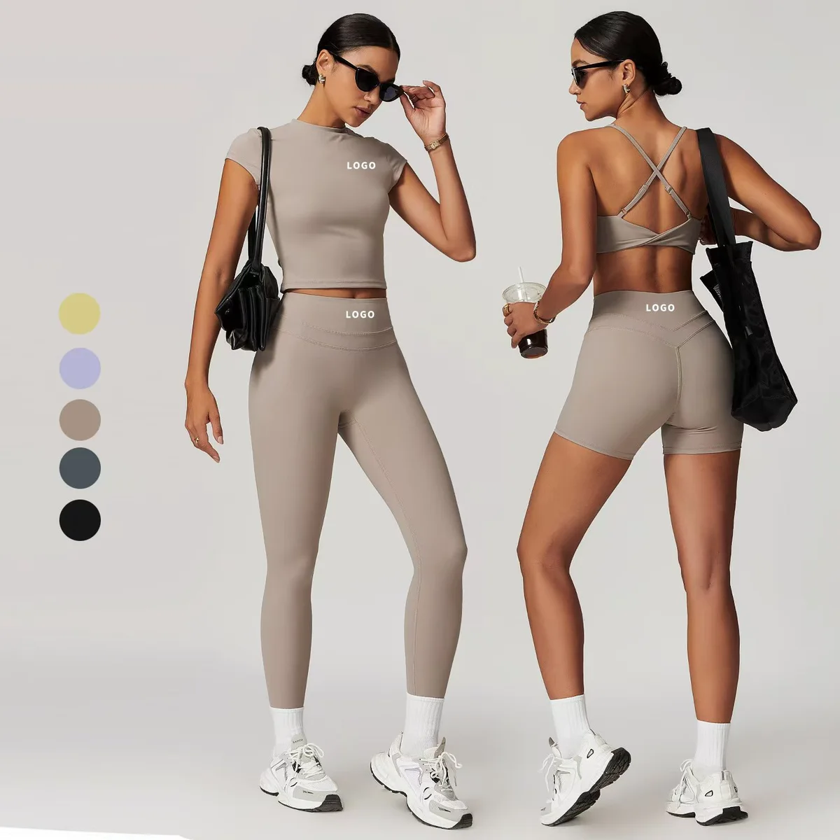 Wholesale Fitness Yoga Active Wear Set Four-Way Stretch Workout Sets For Women Luxury Solid Breathable Women Gym Yoga Sets