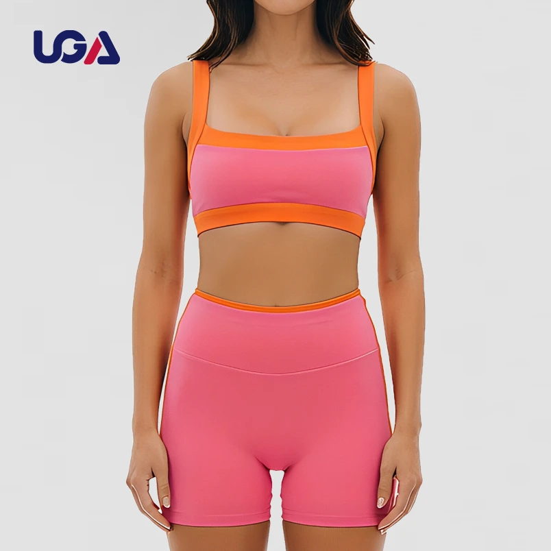 Contrast Color-Block Striped Breathable High Elastic Waist Double Layer Built-in Pads Athletic Workout Sports Yoga Bra