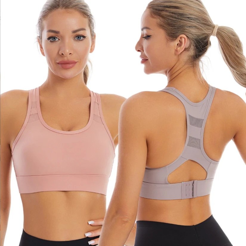 Factory Wholesale Active Slimming One-piece Fixed Cup High Support Shock-absorbing Spandex/Nylon Sports Bra Lightweight Women