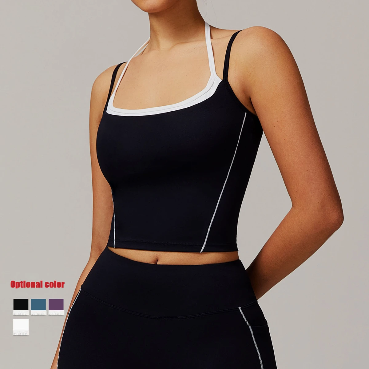 Sleeveless High Waist Sports Pocket Crop Tops Running Breathable Shorts Workout Yoga Wholesale Gym Halter-neck Yoga Bra