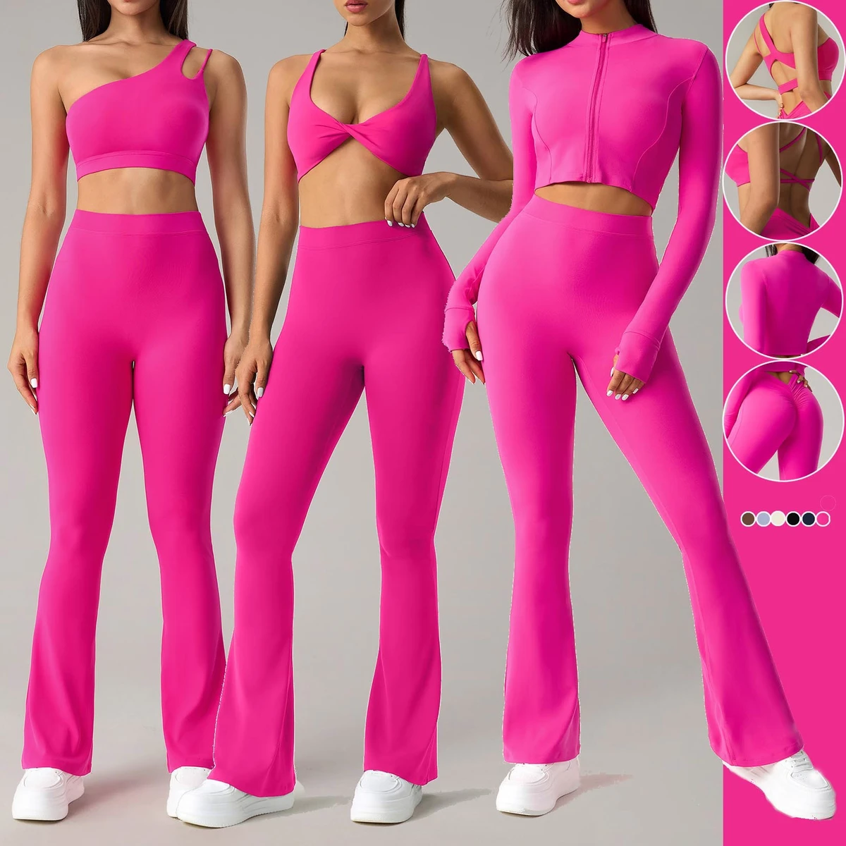 YIYI 4pc Quick Dry Halter Crisscross Back Sport Bra Sets for Women Breathable Highwaist Butt Lifting Women Flared Yoga Pants Set