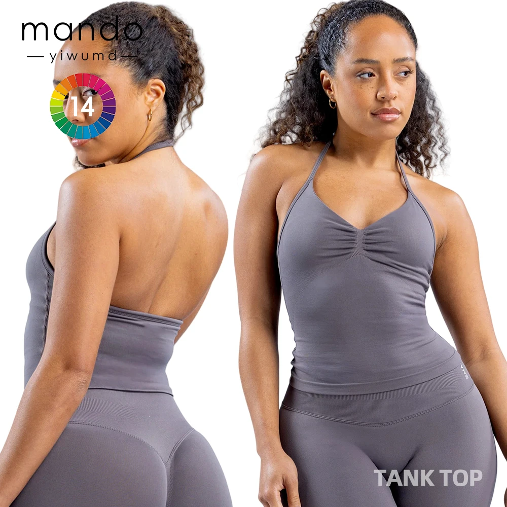 Seamless Compression Workout Training Front Pleats Halter Tank Top Activewear Customized Gym Exercise Yoga Tank Top