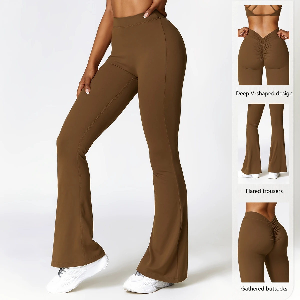 Custom Logo Yoga Women's Yoga Flare Pants Pleated Butt Lift Nude Sports Fitness Wide Leg Pants