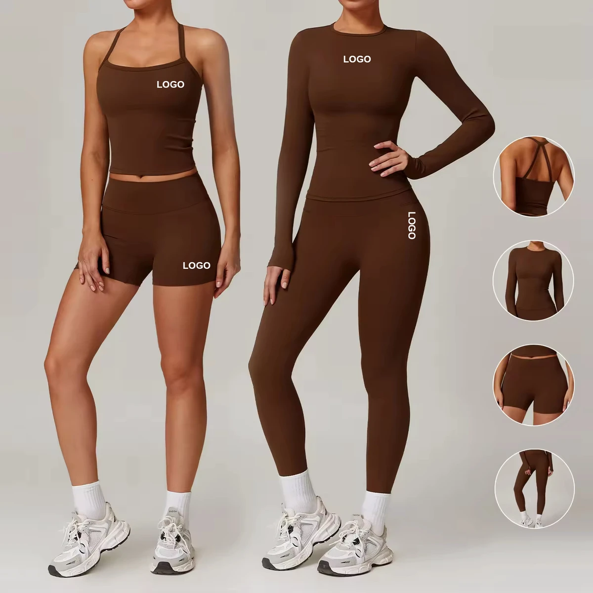 Custom Women's Gym Wear Long Sleeve Top High Elastic Fitness Leggings Workout Shorts Breathable Plus Size Active Yoga Set