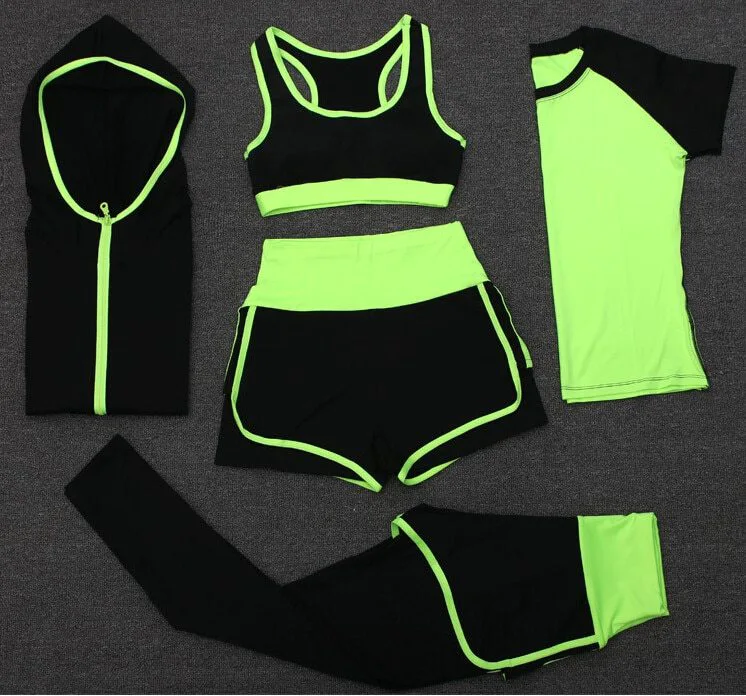 High Waist Plus Size Leopard Floral Waterproof Washed Yoga Sportswear 5-Piece Set Women Shorts Four-Way Stretch Quick Dry SMART