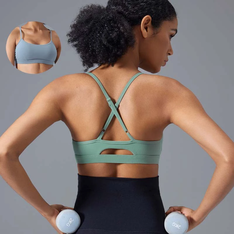 SHINBENE Womens Adjustable Spaghetti Straps Sports Bra Wireless Padded Workout Yoga Crop Tops