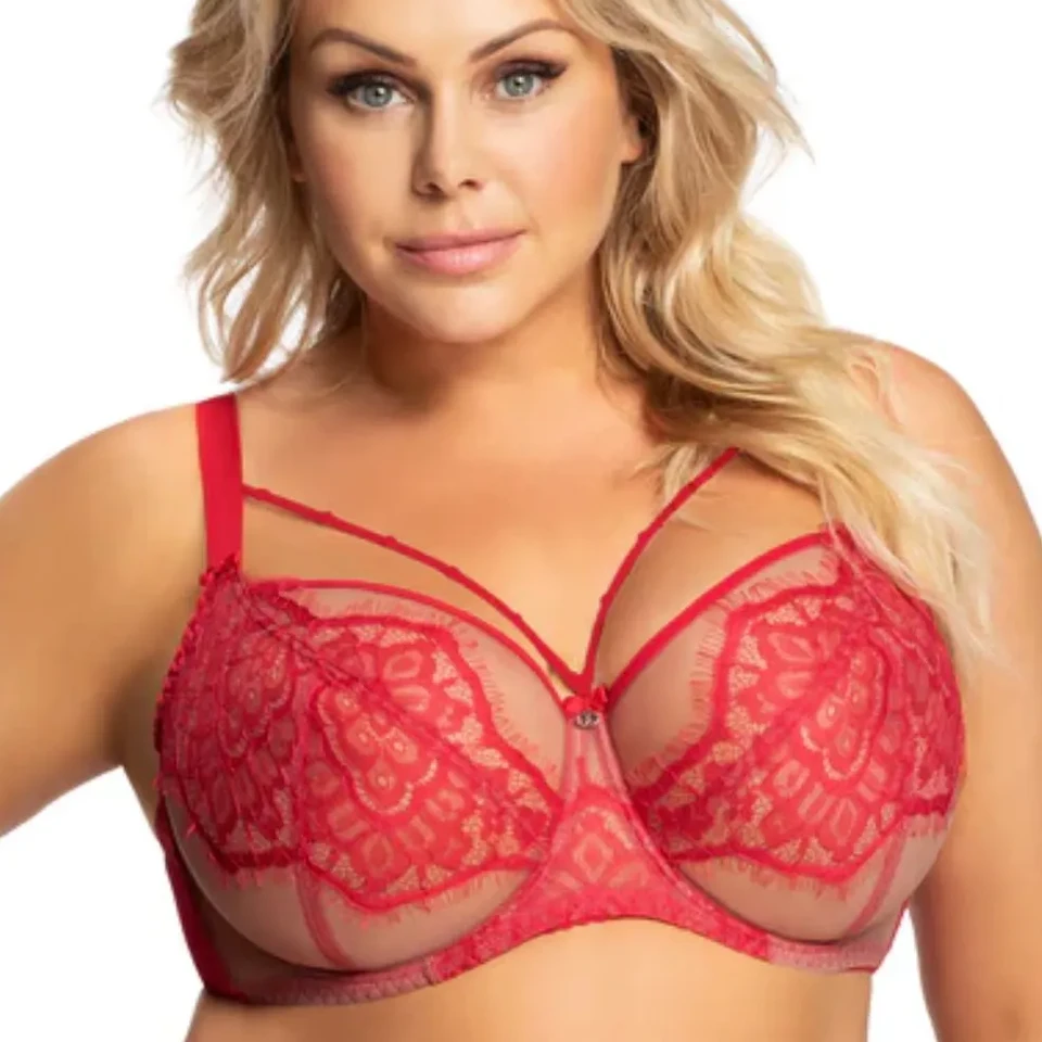 Oem Women's Yoga Red Curvy Big Size Underwire High Quality Seamless Simple Full Cup High Support Removable Pads Front