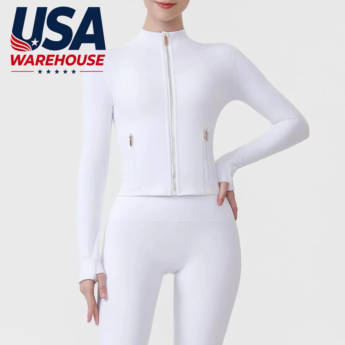 USA Warehouse Women's Cropped Long Sleeve Seamless Quick Dry For Breathable High Elastic Slim Fit Fitness Wear Yoga