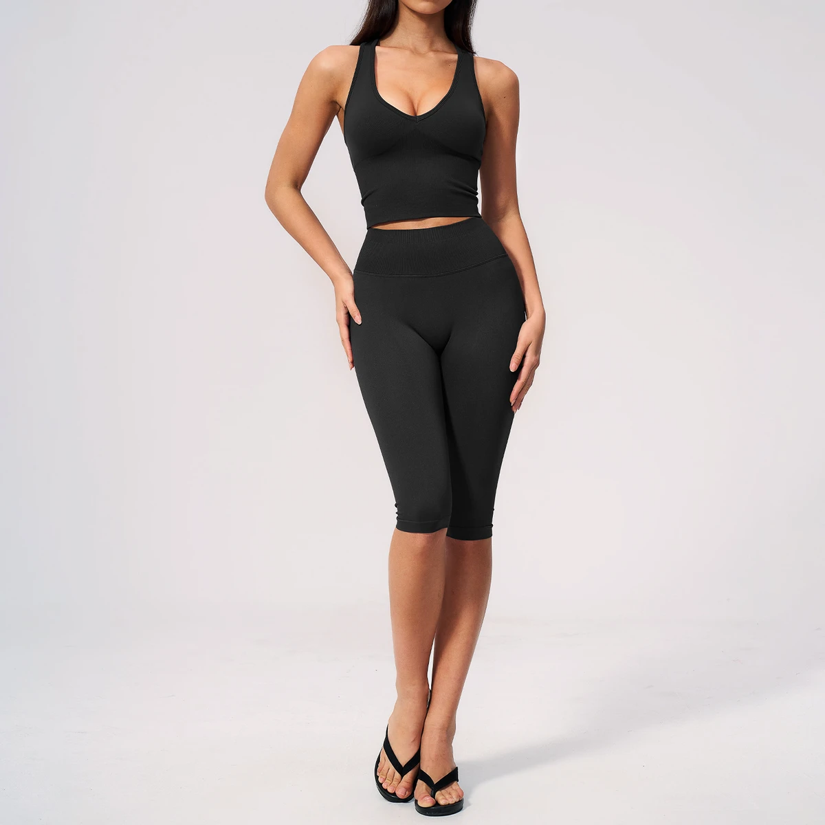Women's Two-piece Sports Set V-neck Yoga Outfit Slim-fit Quick-drying Eco-Friendly Active Stretch High Waist for Running Fitness