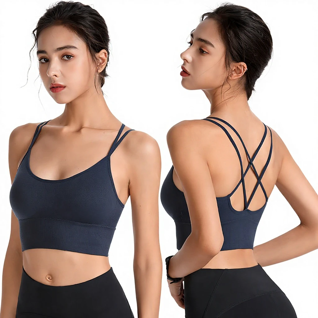 For Thin Strap Cross Back Yoga Sports Bra 100% Nylon High Support Shockproof Running Fitness Women's Large Size