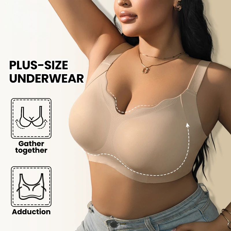 Hot Sale Soft Wire Free Support Plus Size Wave Neck Jelly Bra Custom Comfort Push-up Women's Lingerie U-shaped Back Seamless Bra