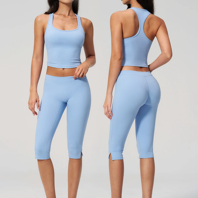Two Pieces Sport Sets Women Color Blocking Tight Quick Drying Hip Lifting Workout Clothes Outdoor Fitness Yoga Set