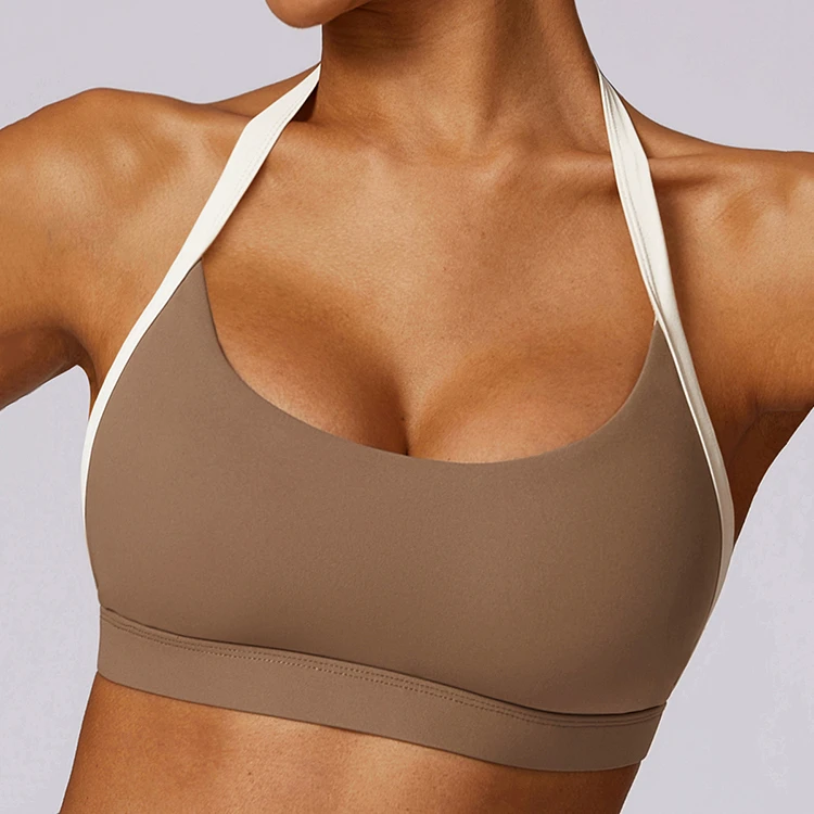 Fashion Backless Sexy Sports Bra Halter Strap Anti-Shock High Support Top Quick Dry Yoga Workout Fitness Sports Bra for Women