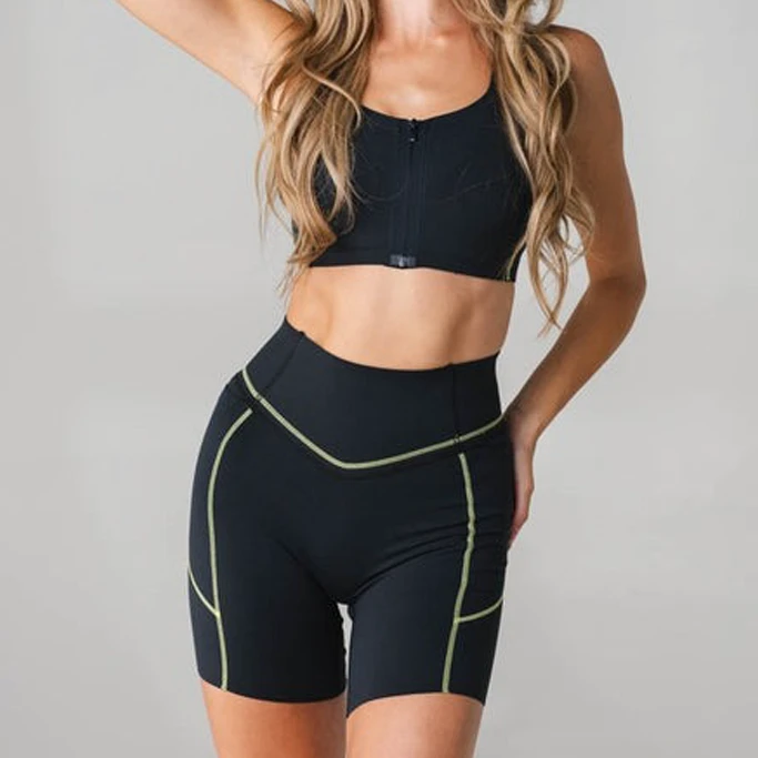 High Waist Elastic Waist Solid Seamless Yoga Shorts Custom Design Quick Drying Breathable Tight Pocket Outdoor Cycling Sports