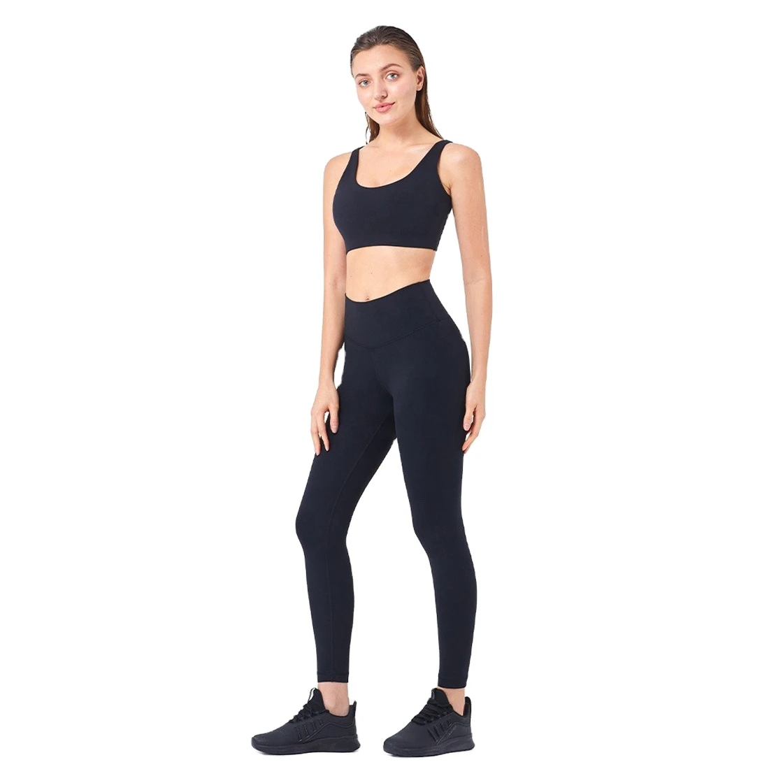 Stylish Women's Yoga Set Spandex/Polyester Solid 2-Piece Breathable High Waist Sleeveless Sportswear with Comfortable Fit