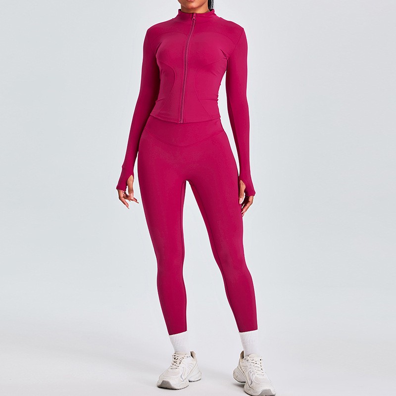 Custom Logo Activewear Soft Running Long Sleeve Zipper Jacket Yoga Leggings Pants Yoga Set For Women Girl