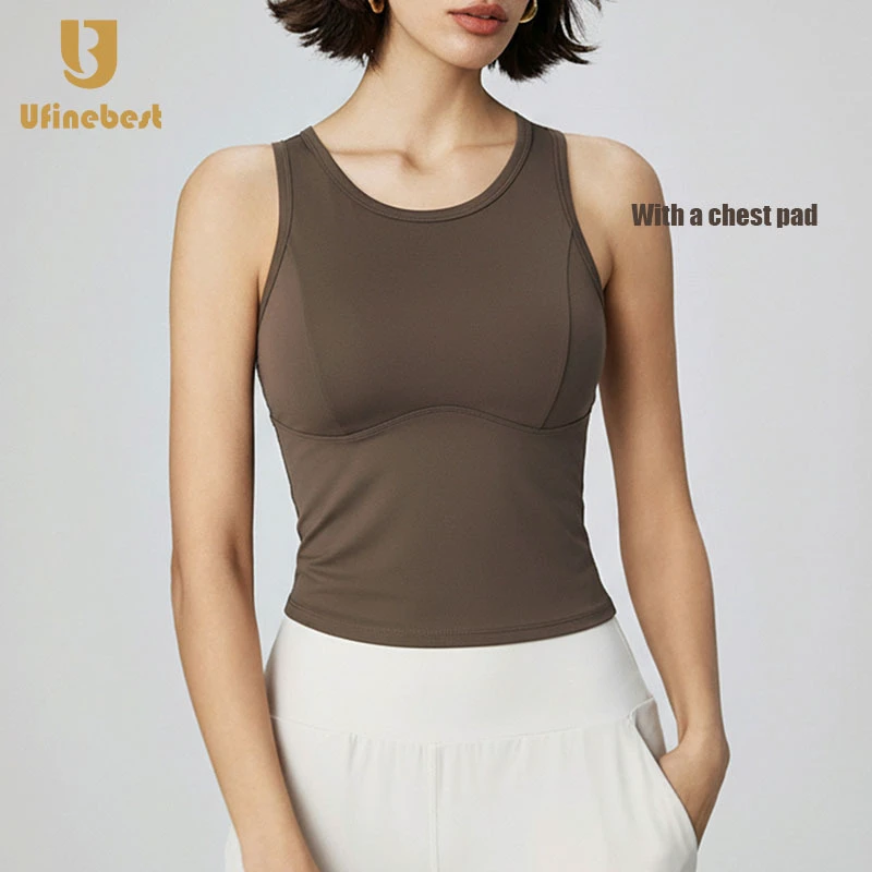 Women's Lightweight Sports Bra Wide Shoulder Strap Yoga Vest Breathable Fitness Leisure Shockproof Fixed Cup Vest
