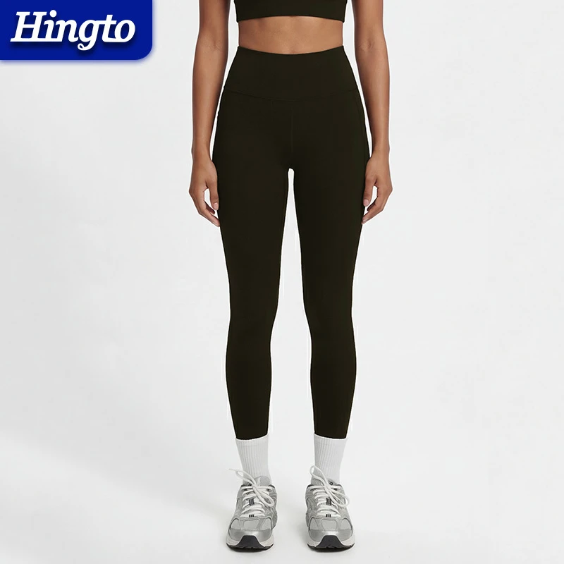 Hingto Pre-Sale Women Gym Sports Compression Leggings Nylon Spandex High Waist Yoga Leggings
