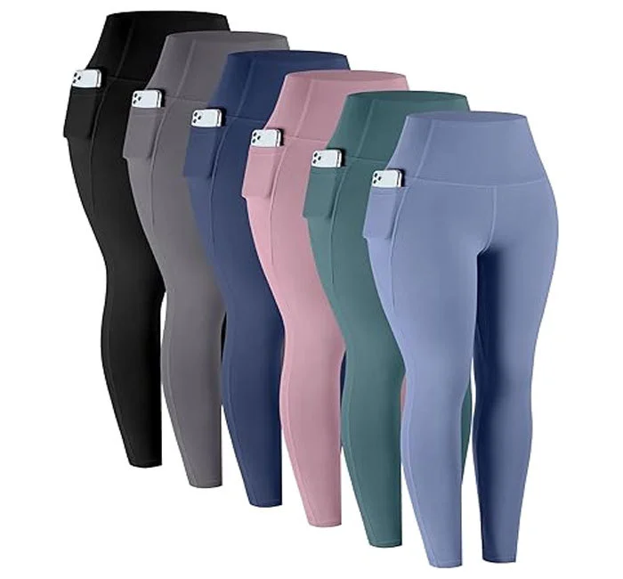 High Waist Seamless Leggings With Pockets Full Length Sporty Women's Yoga Pants Stretch Breathable Quick Dry Solid Color